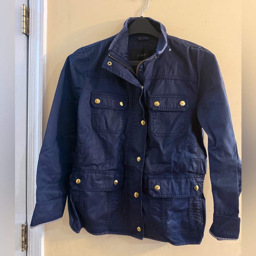 J.Crew Women's Downtown Field Jacket in navy blue with gold button accents, S